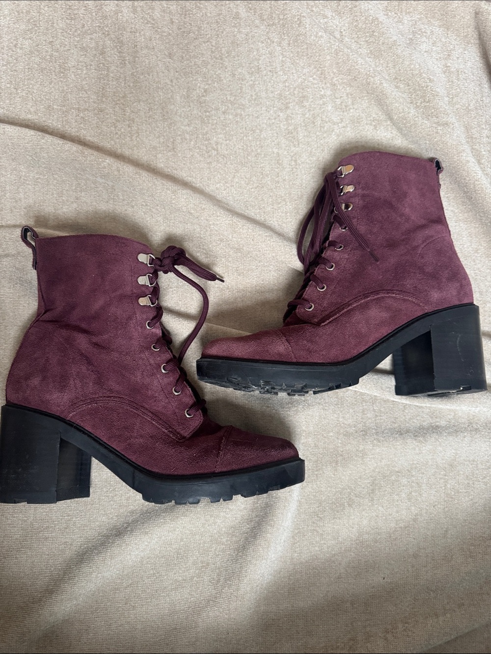 Marc Fisher Burgundy Lace-Up Suede Block Heel Ankle Boots